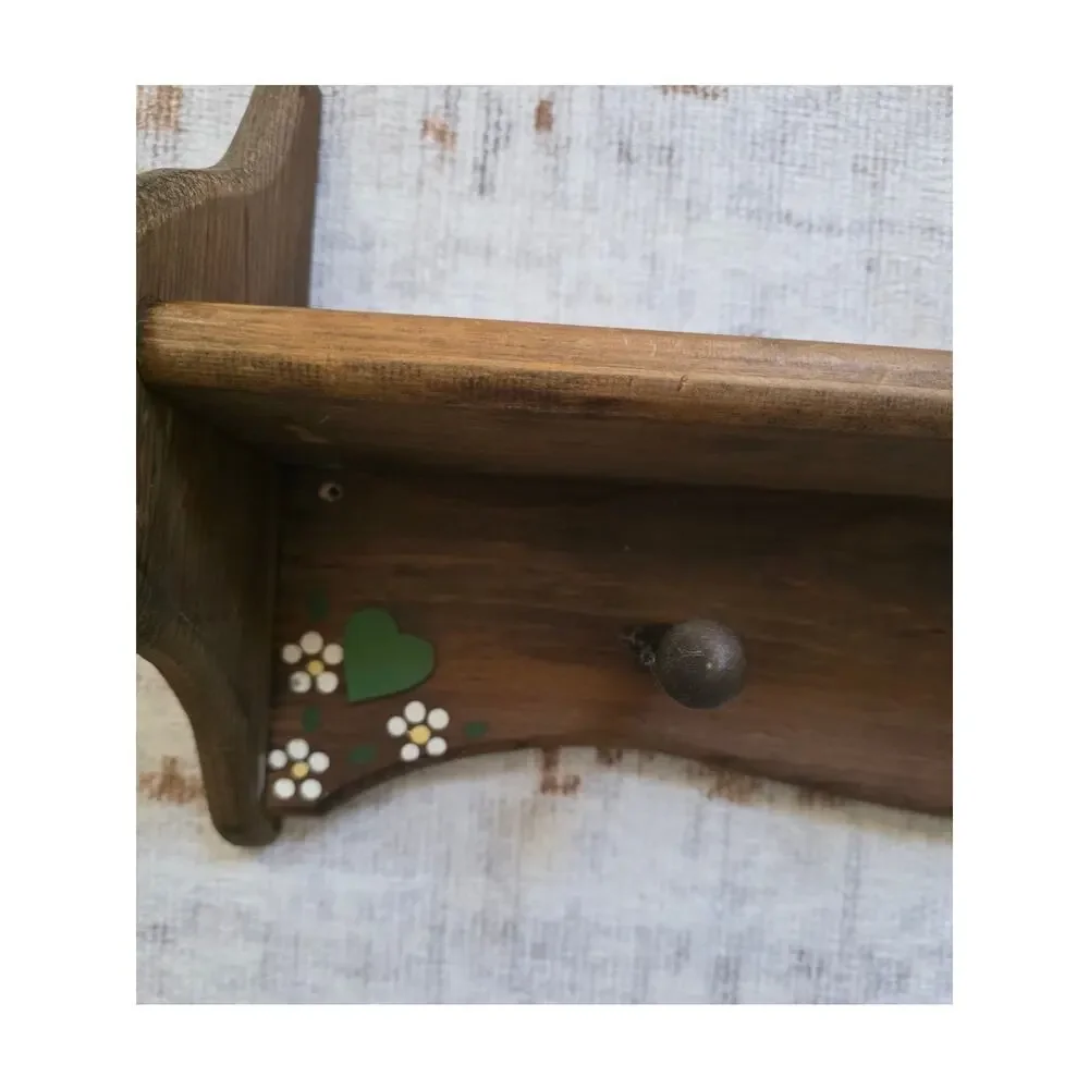 VTG Toll Painted Green Hearts Folk Art 80s 90s Peg Hooks Unvarnished Cottagecore